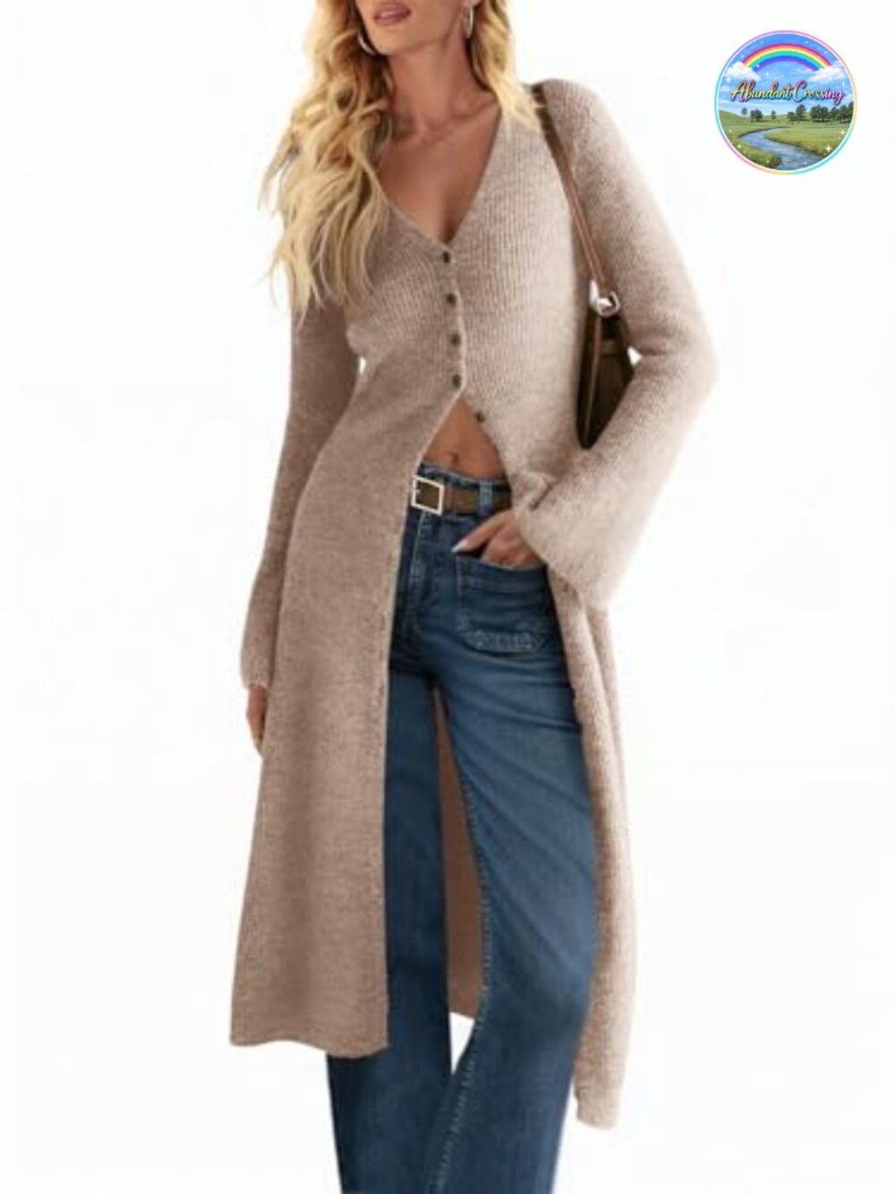 Women's Long Open Front Button Down Chunky Knit Cardigan Sweater Midi